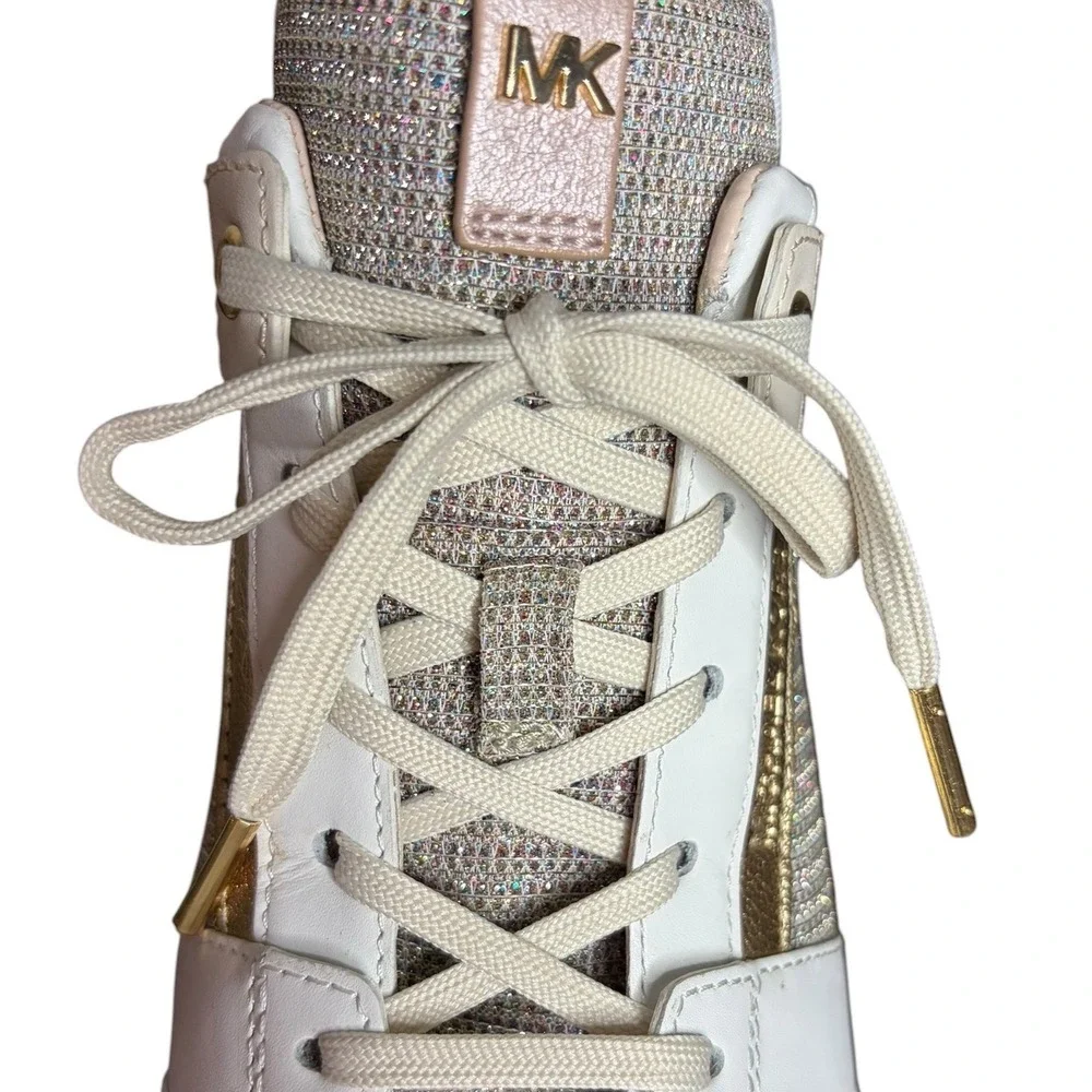 Michael Kors White Pink Wedge Sneakers Glitter Leather Women's Size 8.5M